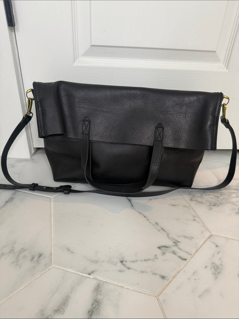 Madewell Black Leather Folderover Tote Bag